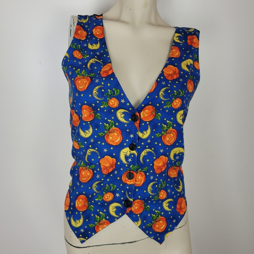 Vintage Halloween pumpkin and celestial print vest